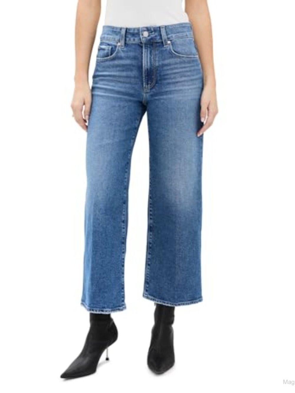 High Rise Cropped Wide Leg Ankle Jeans Low Stretch Denim